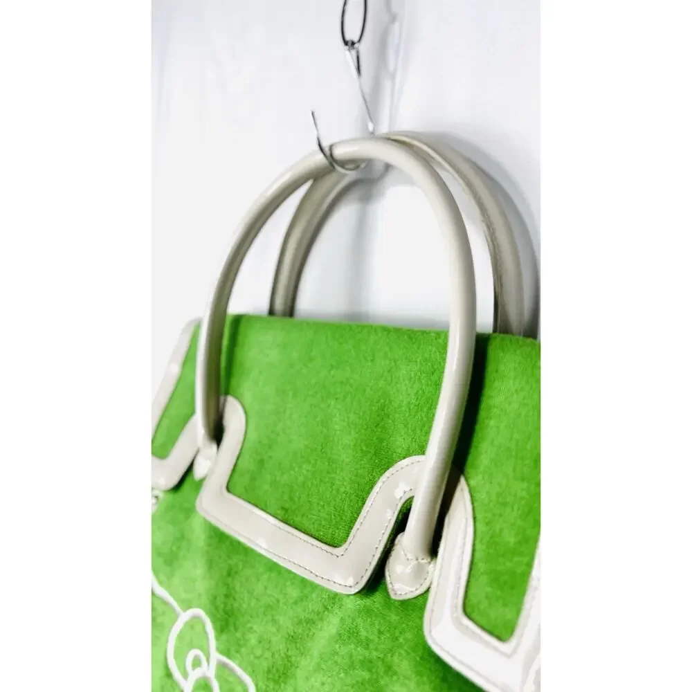 Sanrio Hello Kitty Green/White Tote Snap Closure Inner Pockets Studded Silver